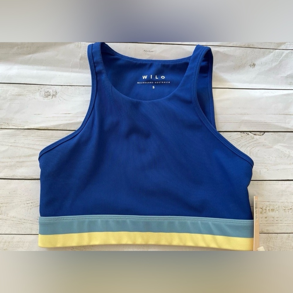 WILO Women's Blue Ribbed Sports Bra Size Small